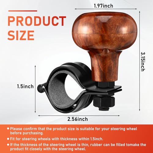 Tallew 2 Pieces Steering Wheel Knob Spinner Suicide Knobs Steering Wheel 360 Degrees Rotation Tractor Accessories for Cars Trucks Tractors BoatsBlack and Brown - Image 3