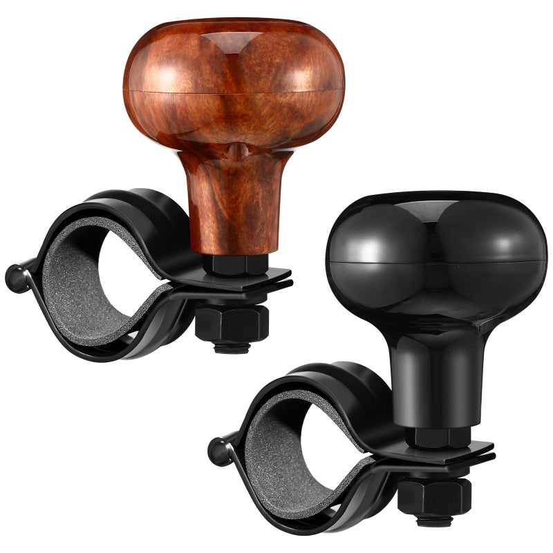 Tallew 2 Pieces Steering Wheel Knob Spinner Suicide Knobs Steering Wheel 360 Degrees Rotation Tractor Accessories for Cars Trucks Tractors BoatsBlack and Brown - Image 2
