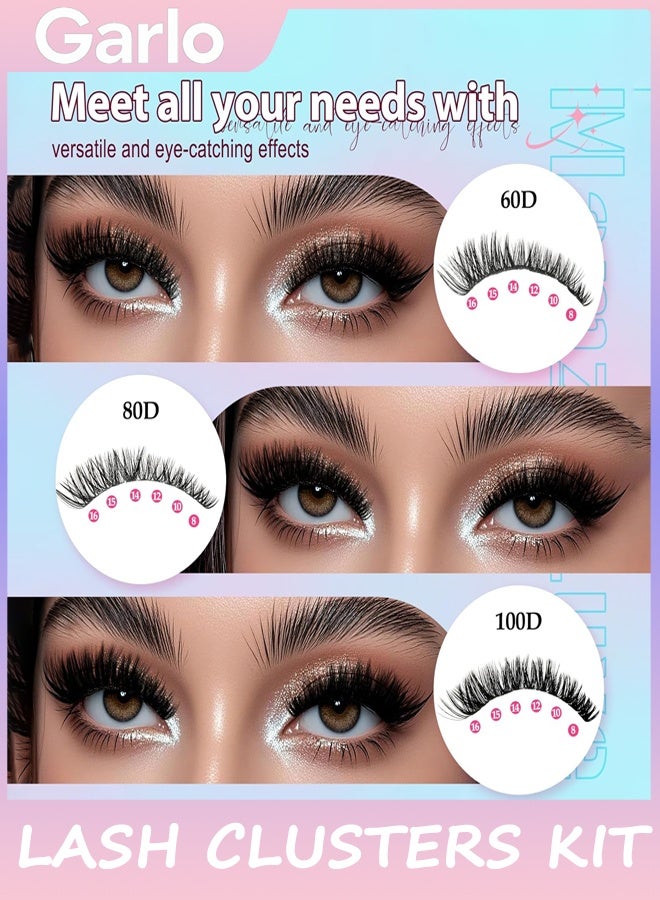 Garlo Lash Clusters Kit 708Pcs Individual Cluster Lash Extensions Kit 30D+40D+50D+60D+80D+100D Wispy Eyelash Clusters with Lash Bond and Seal and Tweezers 10-16mm 6 Styles Mix Lashes Clusters Kit - Image 4