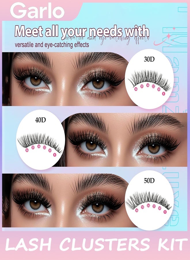 Garlo Lash Clusters Kit 708Pcs Individual Cluster Lash Extensions Kit 30D+40D+50D+60D+80D+100D Wispy Eyelash Clusters with Lash Bond and Seal and Tweezers 10-16mm 6 Styles Mix Lashes Clusters Kit - Image 3