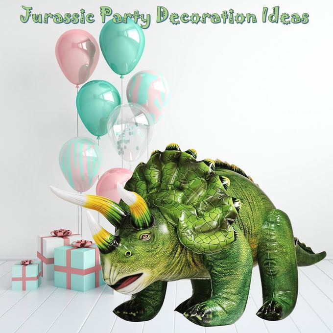 Jet Creations Triceratops Inflatable 51" Lx30 H, Ages 3+ Dinosaur Toy  Party Decoration, Pool Play, Yard Display, Jurassic Themed Photo Prop, VBS, Forest Green, 1 pc - Image 5
