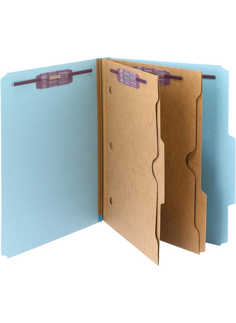 Smead Smead Pressboard Classification File Folder with SafeSHIELD Fasteners, 2 Pocket Dividers, 2" Expansion, Letter Size, Blue, 10 per Box (14081)  - Image 1