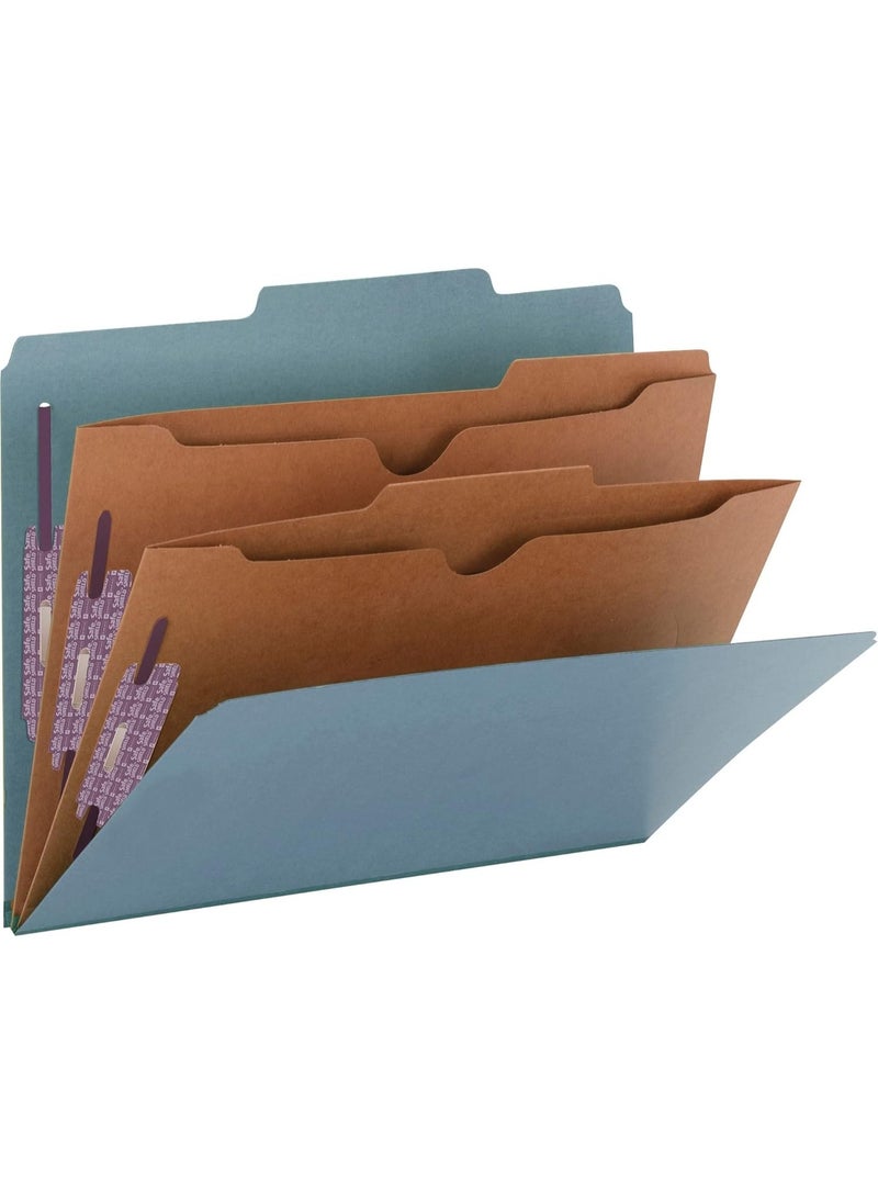Smead Smead Pressboard Classification File Folder with SafeSHIELD Fasteners, 2 Pocket Dividers, 2" Expansion, Letter Size, Blue, 10 per Box (14081)  - Image 2