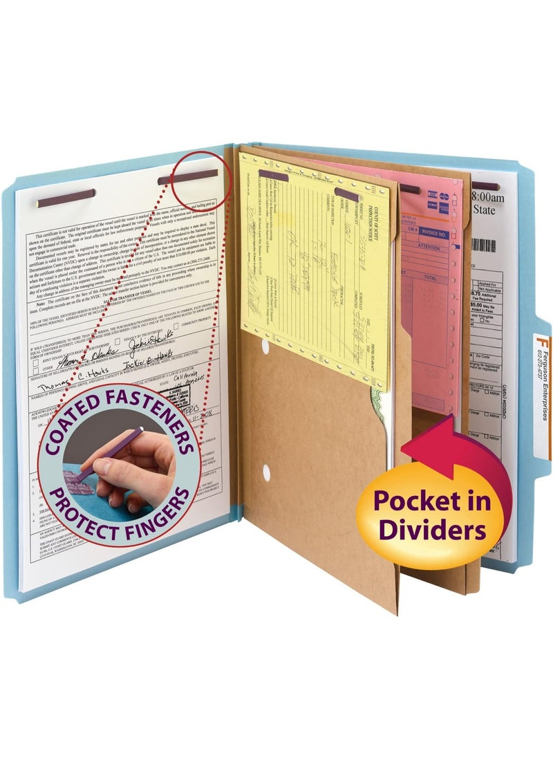 Smead Smead Pressboard Classification File Folder with SafeSHIELD Fasteners, 2 Pocket Dividers, 2" Expansion, Letter Size, Blue, 10 per Box (14081)  - Image 3