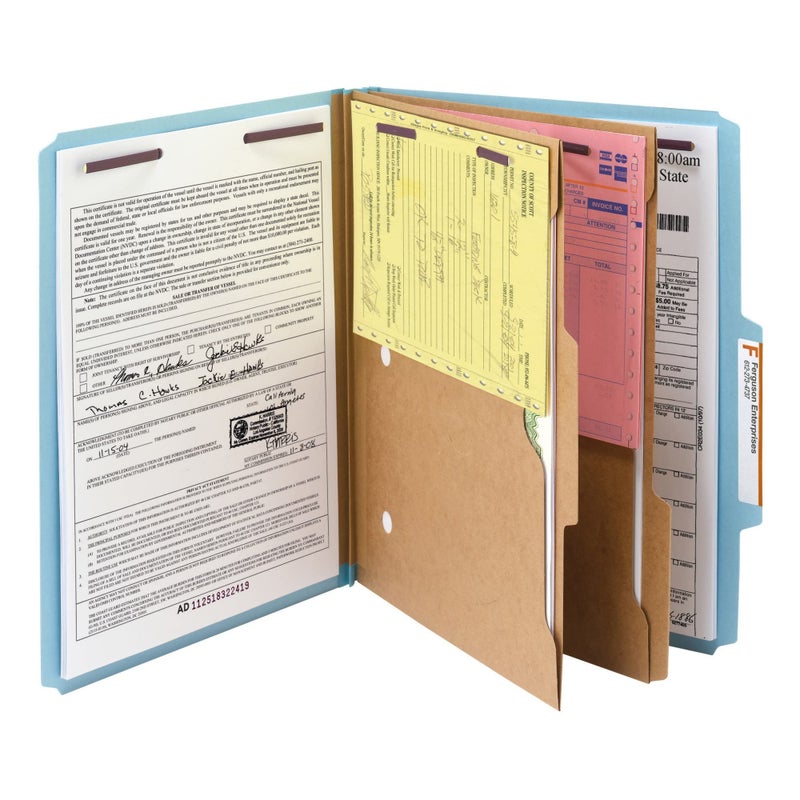 Smead Pressboard Classification File Folder with SafeSHIELD Fasteners, 2 Pocket Dividers, 2" Expansion, Letter Size, Blue, 10 per Box (14081) - Image 2