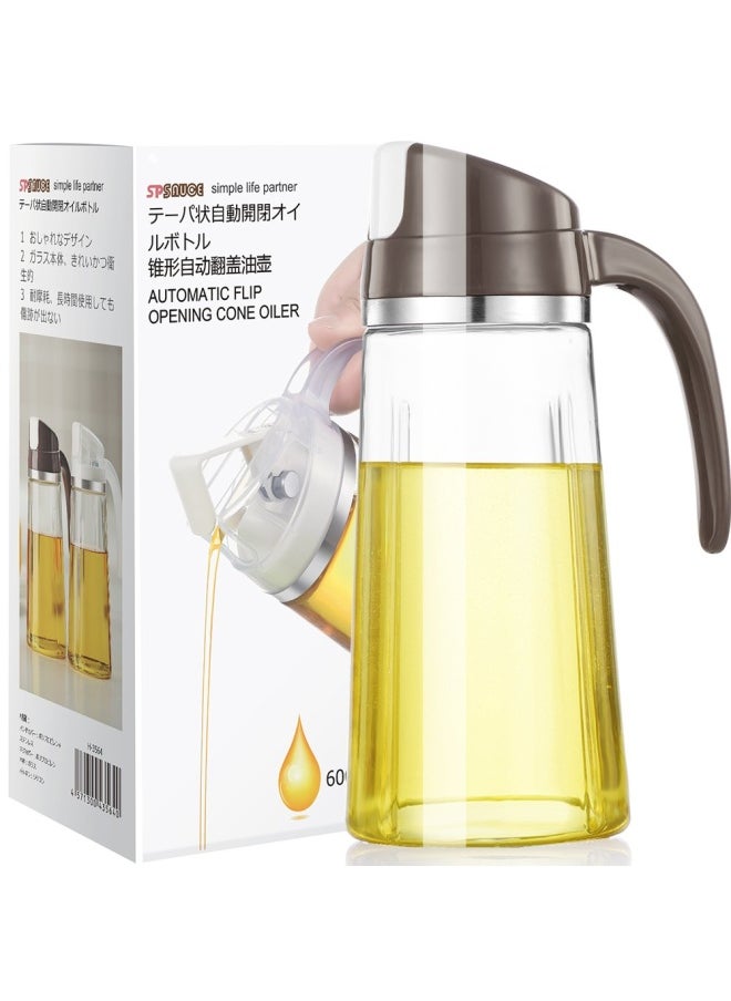 Marbrasse Auto Flip Olive Oil Dispenser Bottle 20 Oz Leakproof Condiment Container With Automatic Cap And Stopper Non-Drip Spout Non-Slip Handle For Kitchen Cooking Brown  Brown  - Image 1