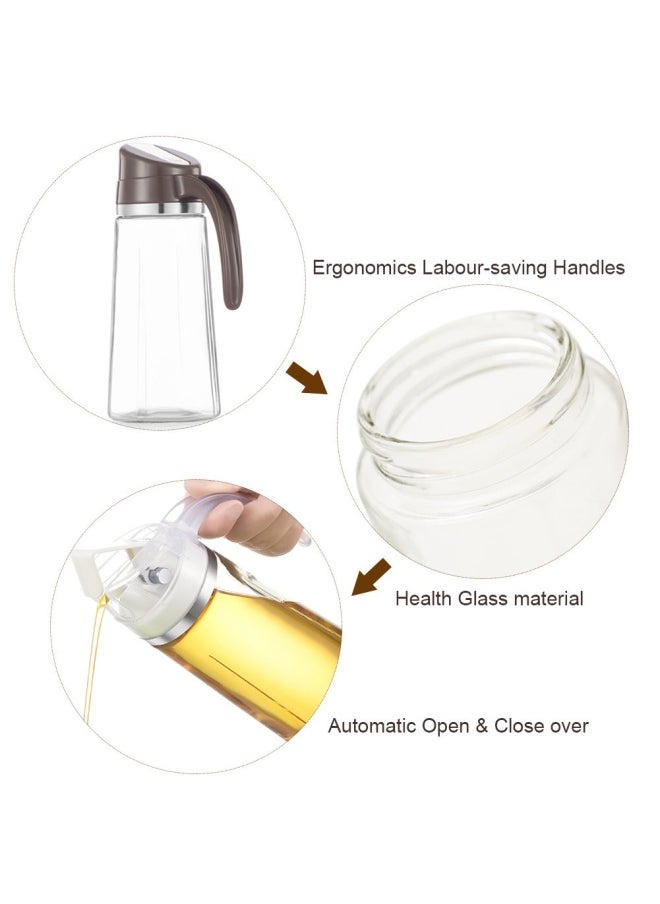 Marbrasse Auto Flip Olive Oil Dispenser Bottle 20 Oz Leakproof Condiment Container With Automatic Cap And Stopper Non-Drip Spout Non-Slip Handle For Kitchen Cooking Brown  Brown  - Image 4