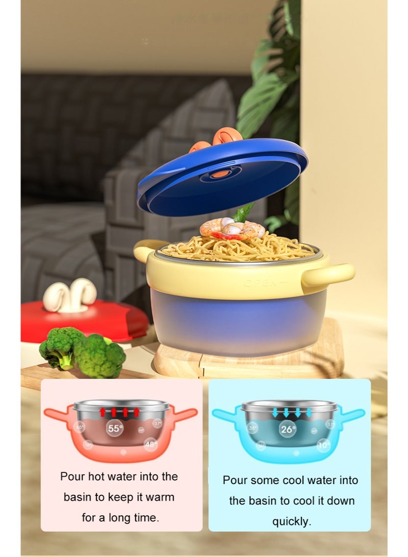 Temperature-Sensitive Stainless Steel Baby Bowl Set, Water Filled And Insulated, Drop And Scald Resistant, Fork And Spoon Included,Yellow