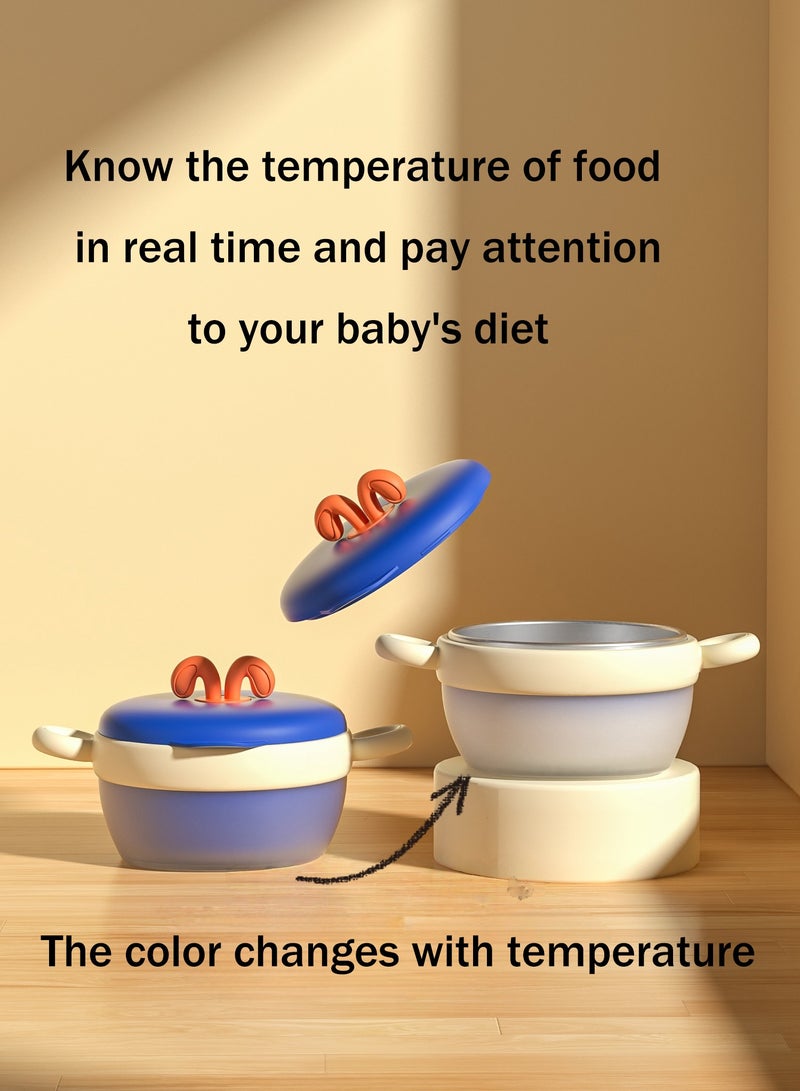 Temperature-Sensitive Stainless Steel Baby Bowl Set, Water Filled And Insulated, Drop And Scald Resistant, Fork And Spoon Included,Yellow