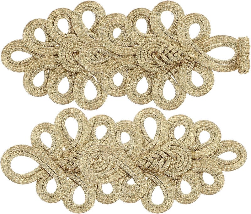 ABOOFAN 2pcs Chinese Frog Buttons Closure Knot Buttons for Cloak Coats Fasteners, Gold Color, Traditional Sewing Notions for Costume and Cheongsam Decoration - Image 1
