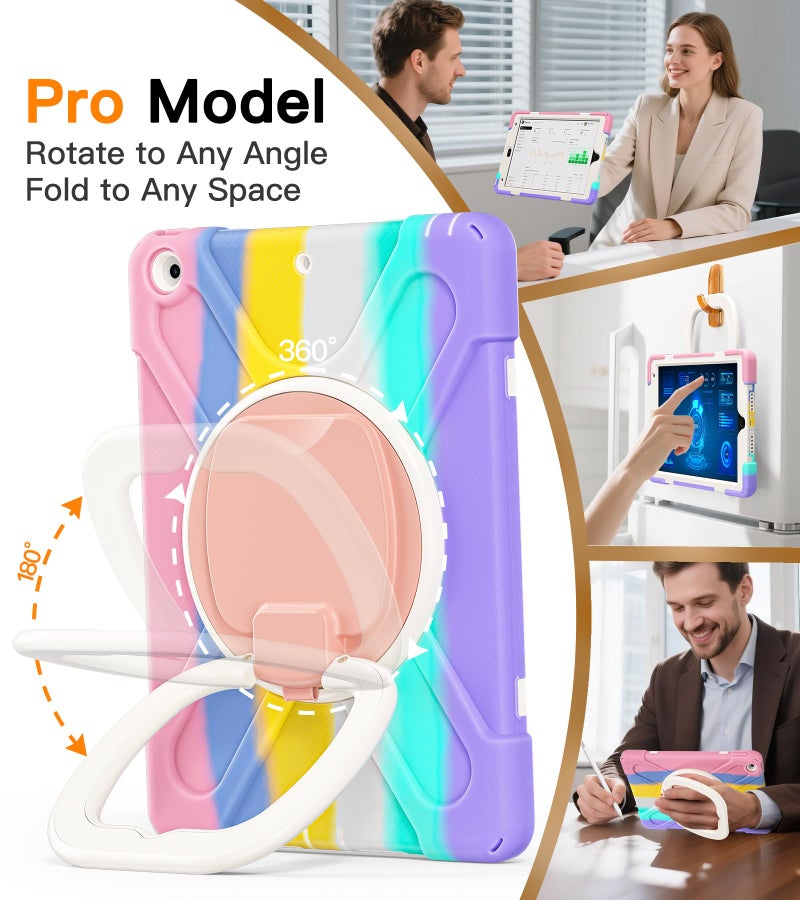 BATYUE for iPad 9th/ 8th/ 7th Generation Case (iPad 10.2 inch Rugged Case 2021/2020/2019) with Screen Protector, Rotating Stand/Pencil Holder/Carrying Shoulder Strap (Colourful Pink) - Image 2