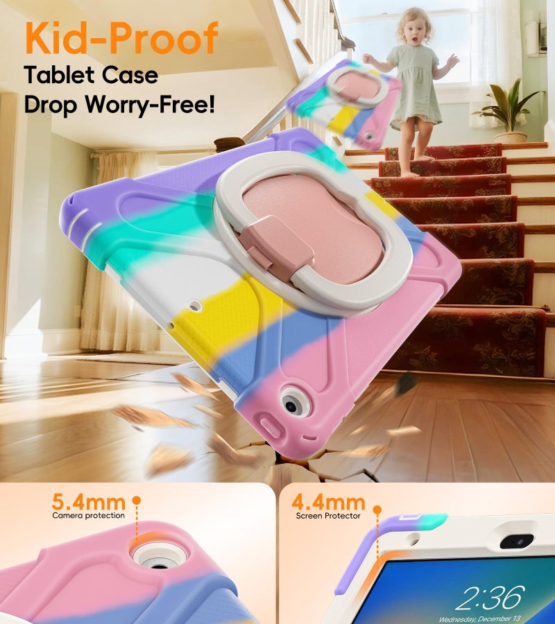 BATYUE for iPad 9th/ 8th/ 7th Generation Case (iPad 10.2 inch Rugged Case 2021/2020/2019) with Screen Protector, Rotating Stand/Pencil Holder/Carrying Shoulder Strap (Colourful Pink) - Image 3