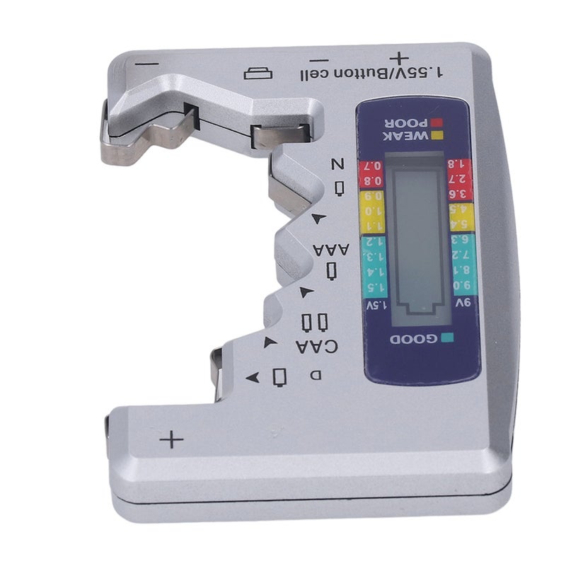 Digital Battery Tester ABS LCD Screen Button Cell Battery Checker for 1.5V 9V Metering Silver - Image 3