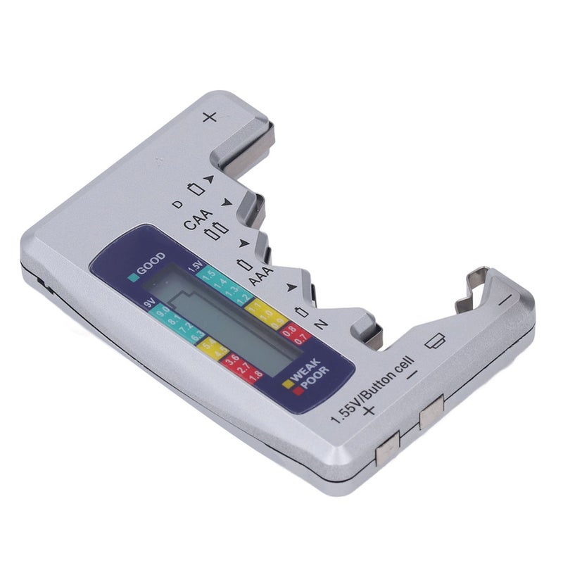 Digital Battery Tester ABS LCD Screen Button Cell Battery Checker for 1.5V 9V Metering Silver - Image 2