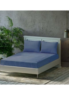 Trance Home Linen Trance Home Linen 300TC Pure 100% Cotton King Fitted Bedsheet with 2 Pillow Covers - (78 x 72 inch, Mediterranean Blue)  - Image 1