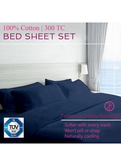Trance Home Linen Trance Home Linen 300TC Pure 100% Cotton King Fitted Bedsheet with 2 Pillow Covers - (78 x 72 inch, Mediterranean Blue)  - Image 4
