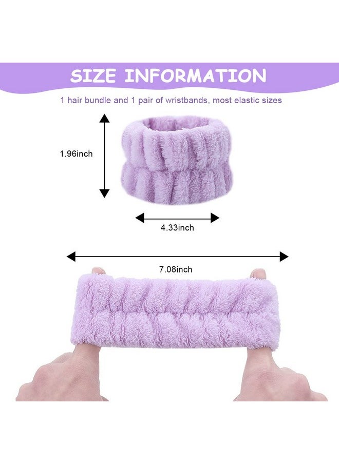 maycreate - ® 3Pcs Facial Spa Headband Wristband Combo Set Elastic Microfiber Face Wash Hairband Wrist Wash Bands For Face Washing Makeup Yoga Fitness (Purple) - Image 1