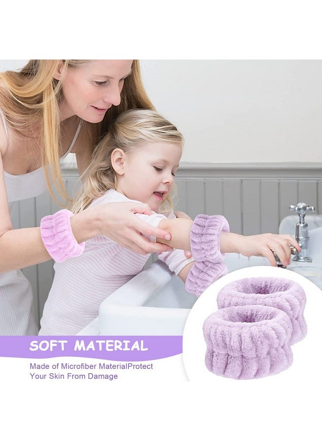maycreate - ® 3Pcs Facial Spa Headband Wristband Combo Set Elastic Microfiber Face Wash Hairband Wrist Wash Bands For Face Washing Makeup Yoga Fitness (Purple) - Image 1