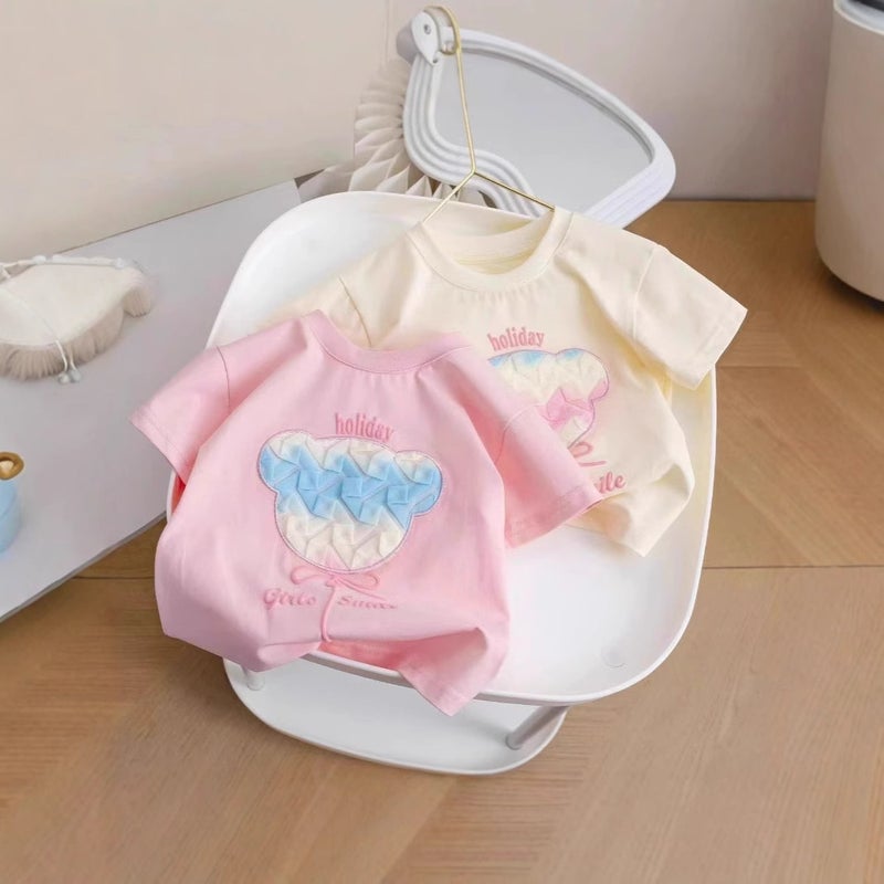 Summer Girls Cartoon Cotton Short-Sleeved Little Bear Little Girl Stylish Sweet T-Shirt Cute Half-Sleeved - Image 2