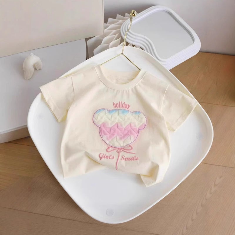Summer Girls Cartoon Cotton Short-Sleeved Little Bear Little Girl Stylish Sweet T-Shirt Cute Half-Sleeved - Image 4