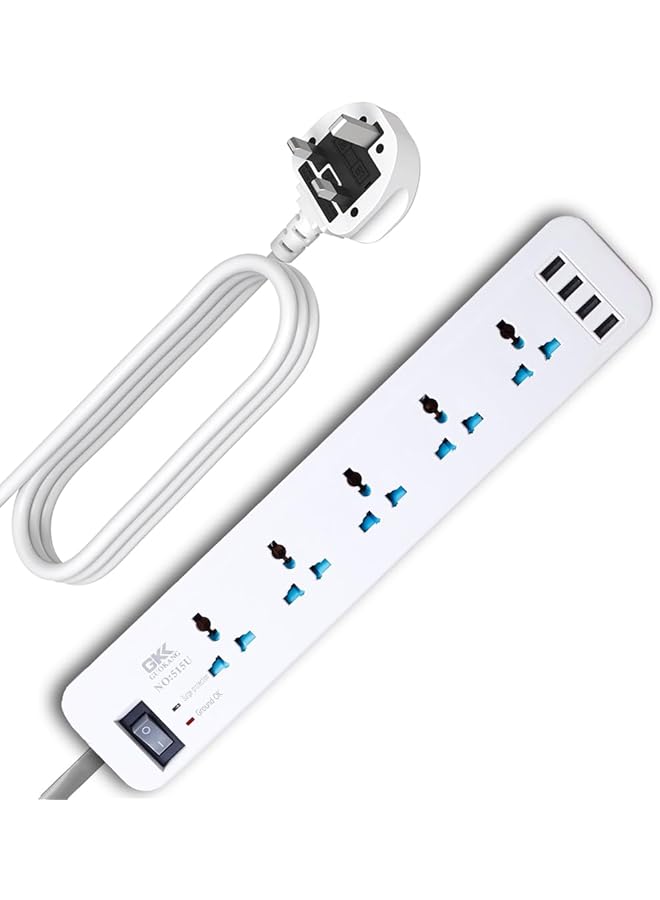 كابل تمديد عالمي من برومس، مقبس طاقة مع 5 مآخذ و 4 منافذ USB، مقبس شحن عالمي مع كابل تمديد بسمك 2 متر، محطة شحن للمنزل، المكتب، مفاتيح فردية