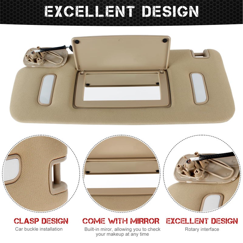 PEVAST Left Driver and Right Passenger Side Sun Visor Replacement for Chevrolet GMC 2007 2008 2009 2010 2011 2012 2013 2014,Sunvisor Replaces 22850307 22850311(Beige) - Image 5