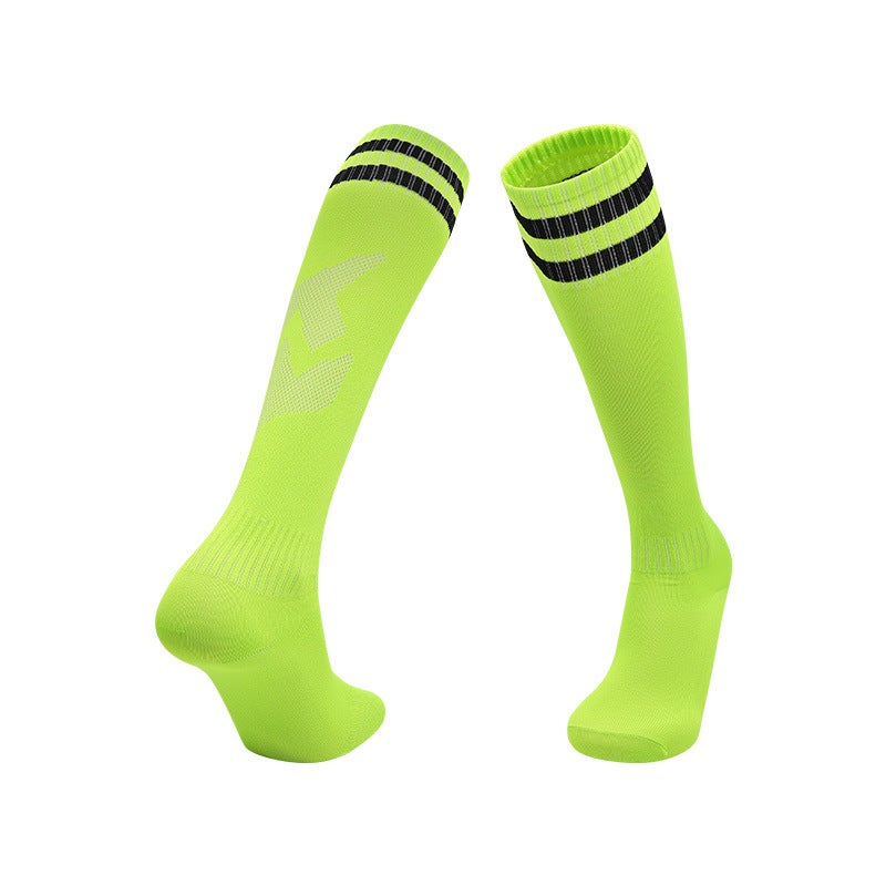 Adult Thin Striped Football Socks High Tube Sports Fluorescent green 