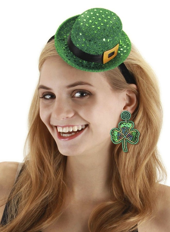 HSWE St Patrick's Day Earrings Handmade Shamrock Beaded Dangle Earrings Funny Irish Green Lucky Clover Drop Earrings for Women Holiday Party Jewelry Gifts - Image 2