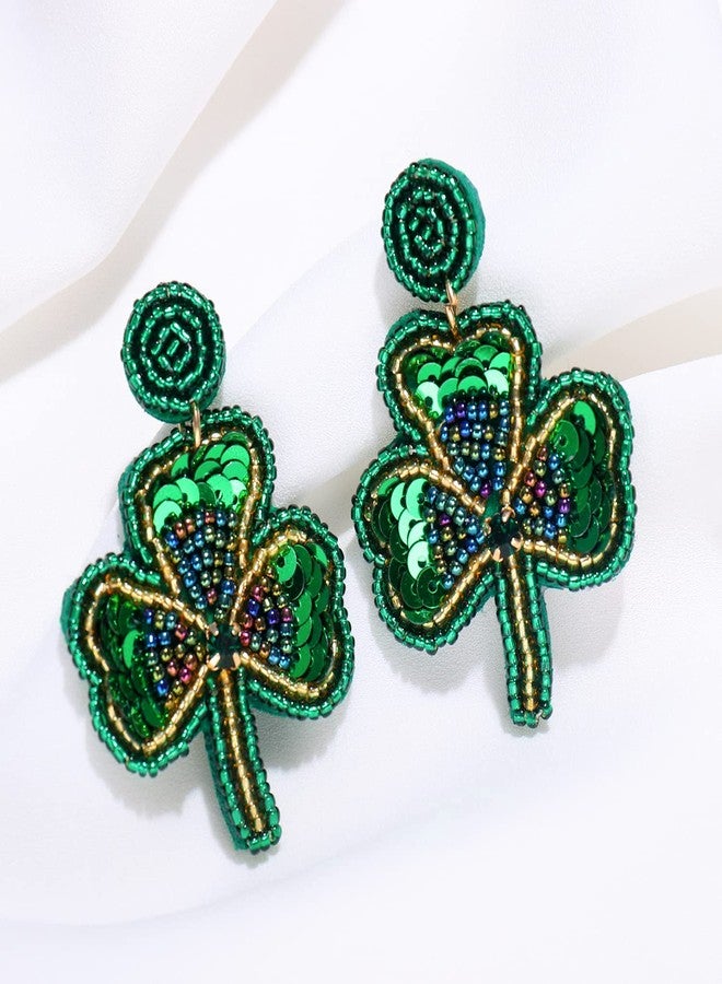 HSWE St Patrick's Day Earrings Handmade Shamrock Beaded Dangle Earrings Funny Irish Green Lucky Clover Drop Earrings for Women Holiday Party Jewelry Gifts - Image 5