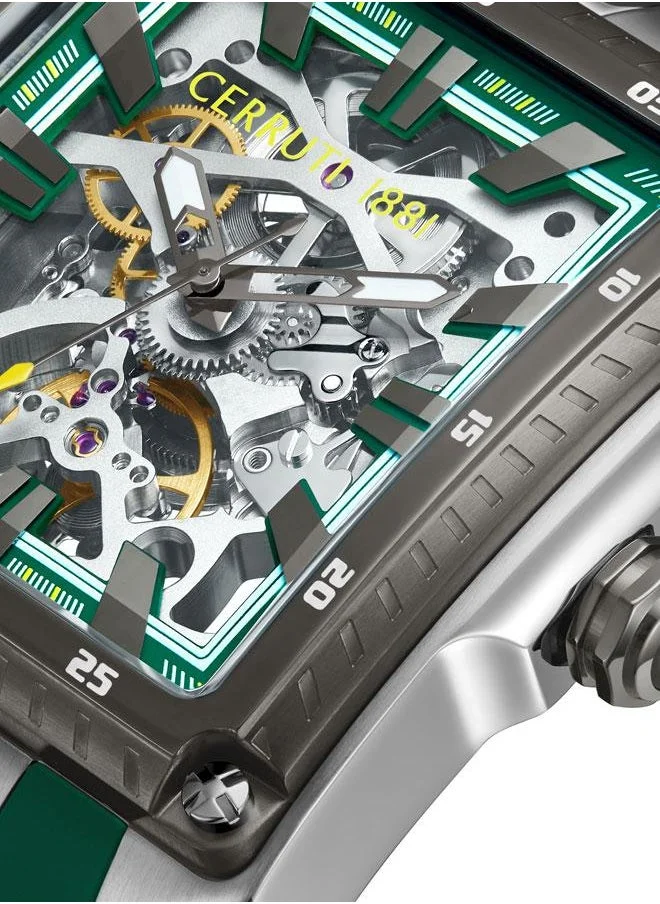 CERRUTI 1881 Odisea Men's 44mm Automatic Watch with Sapphire Coated Glass, Green Silicone Strap