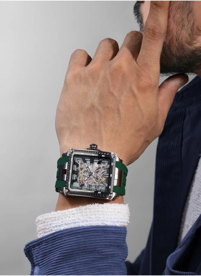 CERRUTI 1881 Odisea Men's 44mm Automatic Watch with Sapphire Coated Glass, Green Silicone Strap
