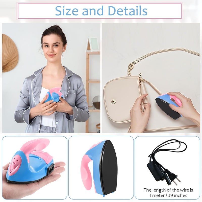 Honoson Mini Craft Iron Mini Heat Press Small Iron Portable Handy Tiny Flatiron with Charging Base Accessories for Fuse Beads Patch DIY T-Shirts Heat Transfer Vinyl Projects(Dark Pink,Sky Blue) - Image 4
