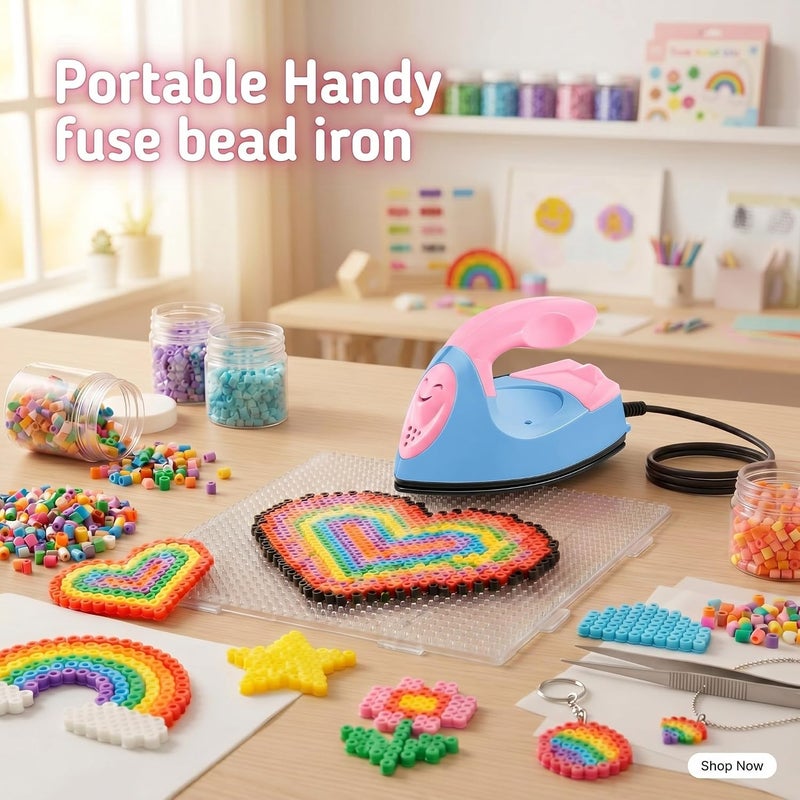 Honoson Mini Craft Iron Mini Heat Press Small Iron Portable Handy Tiny Flatiron with Charging Base Accessories for Fuse Beads Patch DIY T-Shirts Heat Transfer Vinyl Projects(Dark Pink,Sky Blue) - Image 5