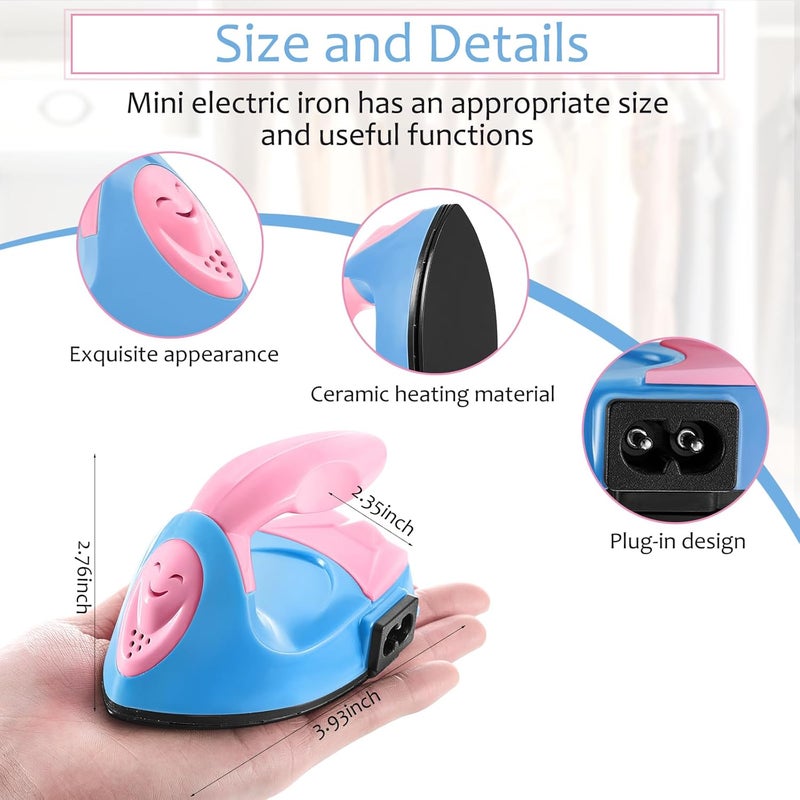 Honoson Mini Craft Iron Mini Heat Press Small Iron Portable Handy Tiny Flatiron with Charging Base Accessories for Fuse Beads Patch DIY T-Shirts Heat Transfer Vinyl Projects(Dark Pink,Sky Blue) - Image 2