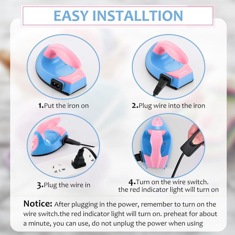 Honoson Mini Craft Iron Mini Heat Press Small Iron Portable Handy Tiny Flatiron with Charging Base Accessories for Fuse Beads Patch DIY T-Shirts Heat Transfer Vinyl Projects(Dark Pink,Sky Blue) - Image 3