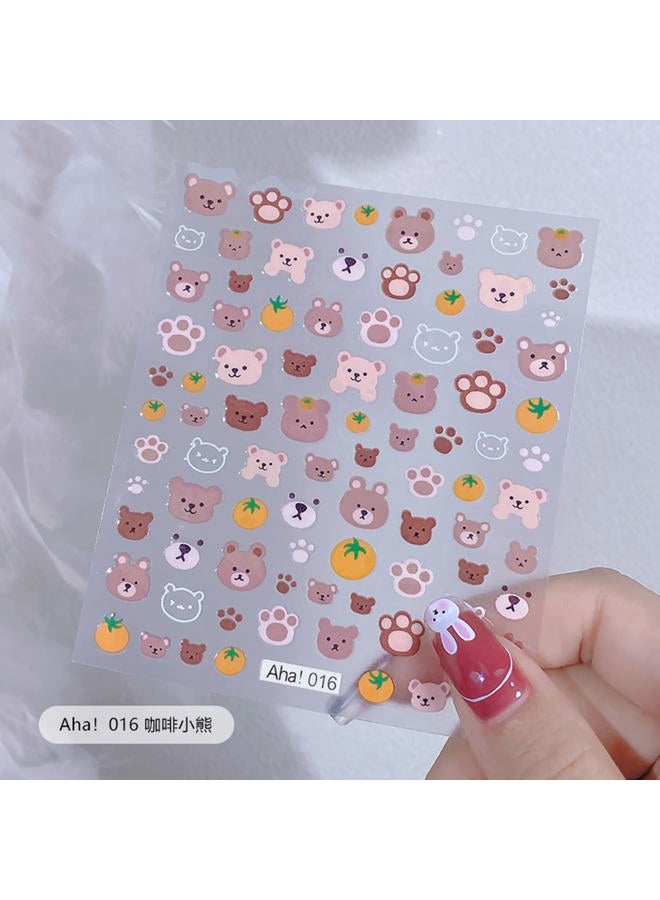 TPhaelay Coffee Bear Nail Art Stickers Decals Cute Animal Little Bear Nail Art Sticker 3D Self Adhesive DIY Design Fashion Trend Glamour Decoration Accessories for Ladies Girls Kids (2 Sheets) - Image 2