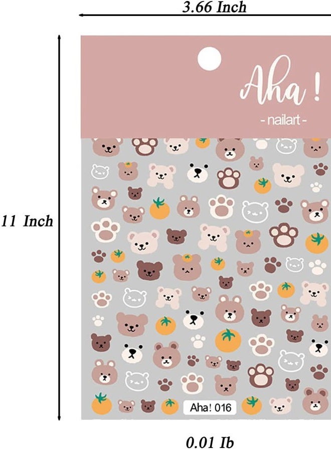 TPhaelay Coffee Bear Nail Art Stickers Decals Cute Animal Little Bear Nail Art Sticker 3D Self Adhesive DIY Design Fashion Trend Glamour Decoration Accessories for Ladies Girls Kids (2 Sheets) - Image 4