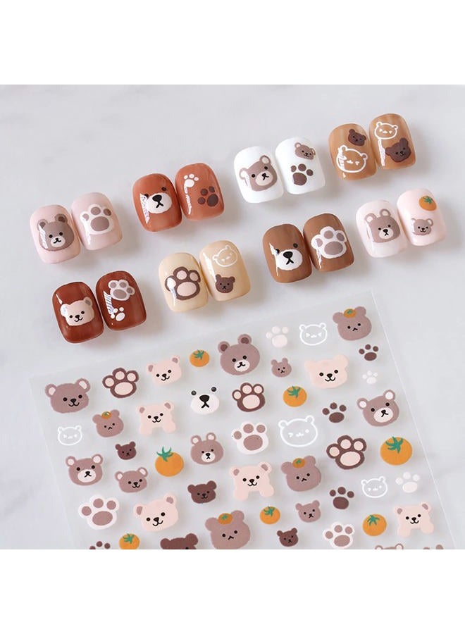 TPhaelay Coffee Bear Nail Art Stickers Decals Cute Animal Little Bear Nail Art Sticker 3D Self Adhesive DIY Design Fashion Trend Glamour Decoration Accessories for Ladies Girls Kids (2 Sheets) - Image 3