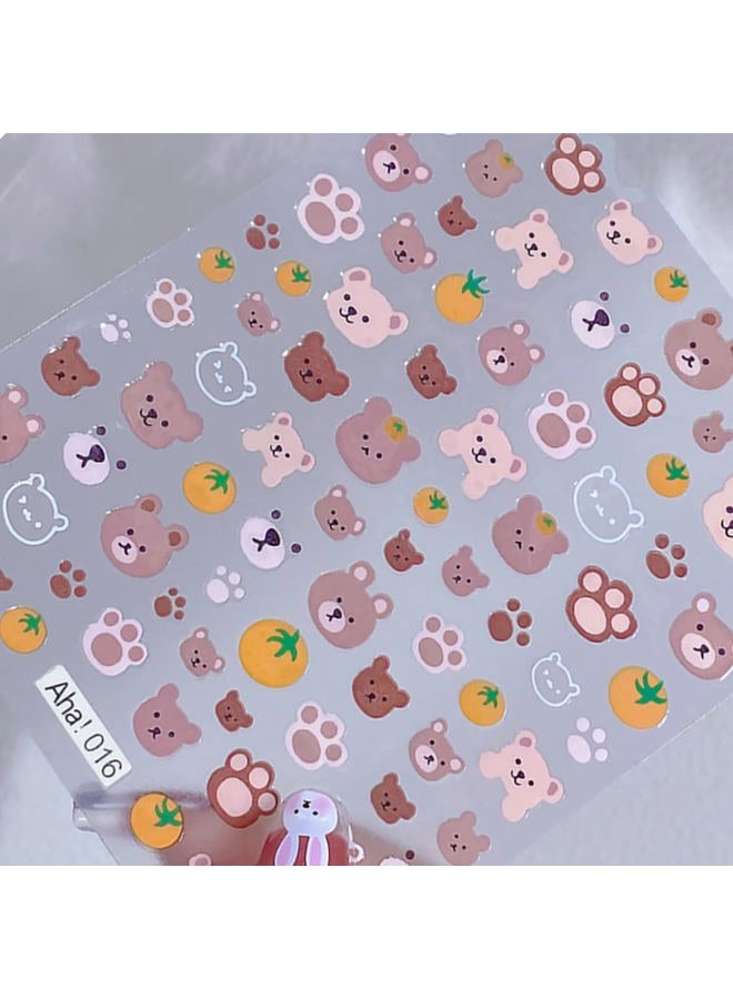 TPhaelay Coffee Bear Nail Art Stickers Decals Cute Animal Little Bear Nail Art Sticker 3D Self Adhesive DIY Design Fashion Trend Glamour Decoration Accessories for Ladies Girls Kids (2 Sheets) - Image 5