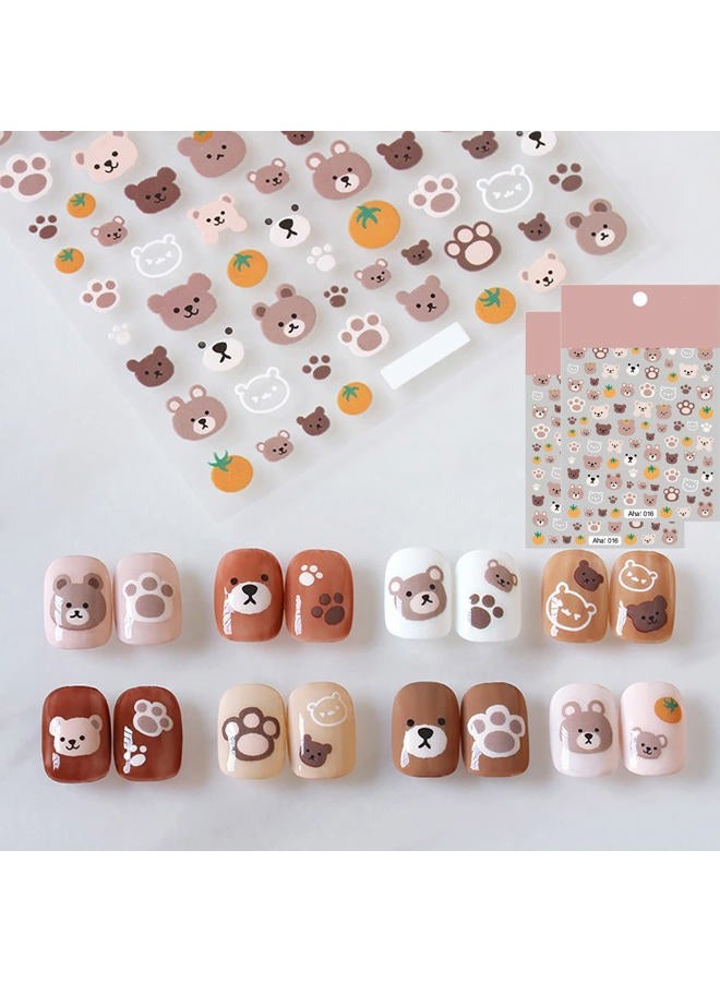 TPhaelay Coffee Bear Nail Art Stickers Decals Cute Animal Little Bear Nail Art Sticker 3D Self Adhesive DIY Design Fashion Trend Glamour Decoration Accessories for Ladies Girls Kids (2 Sheets) - Image 1