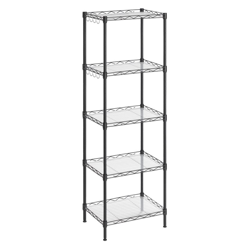 SONGMICS SONGMICS 5Tier Storage Shelves Wire Shelving Unit Kitchen Metal Shelves Storage Rack with Adjustable Shelves Shelf Liners 8 Hooks for Garage 118 x 157 x 476 Inches Black ULGR115B01 