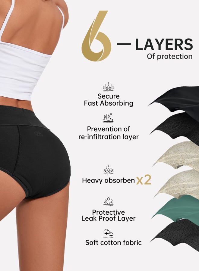 ALLBASE Women's Cotton Period underwear leakproof high absorbency 3 Pack Regular & Plus Size, Black, L - Image 2