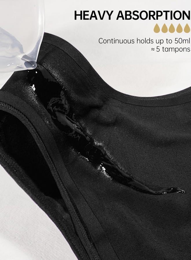 ALLBASE Women's Cotton Period underwear leakproof high absorbency 3 Pack Regular & Plus Size, Black, L - Image 3