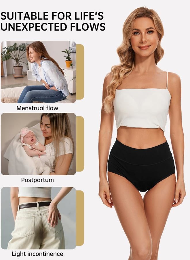 ALLBASE Women's Cotton Period underwear leakproof high absorbency 3 Pack Regular & Plus Size, Black, L - Image 5