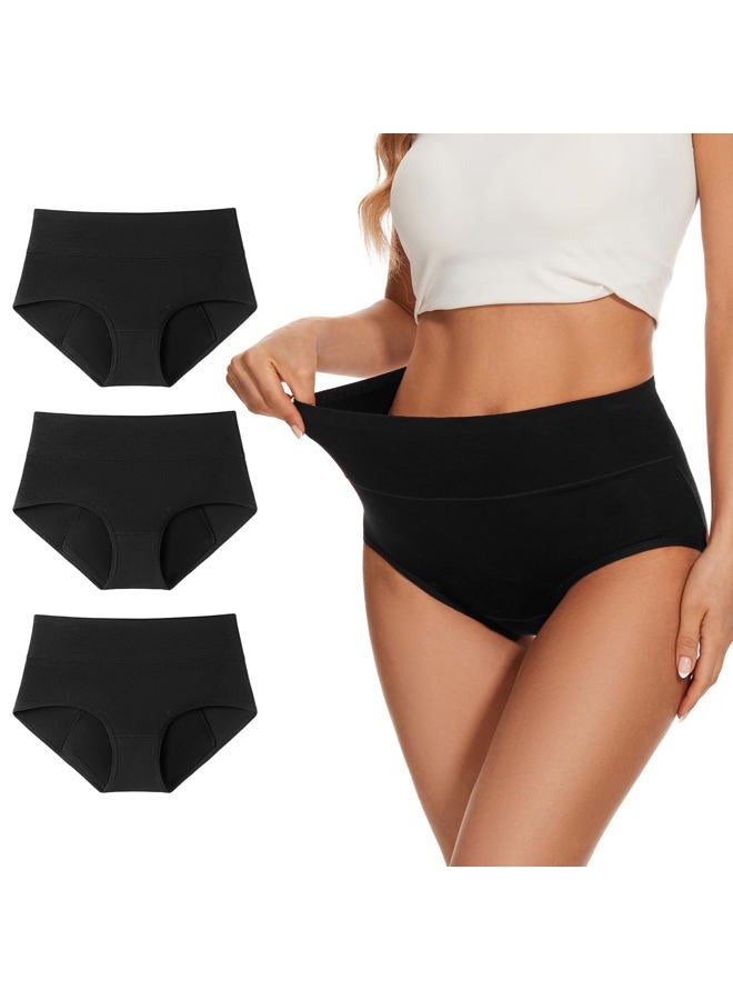 ALLBASE Women's Cotton Period underwear leakproof high absorbency 3 Pack Regular & Plus Size, Black, L - Image 1