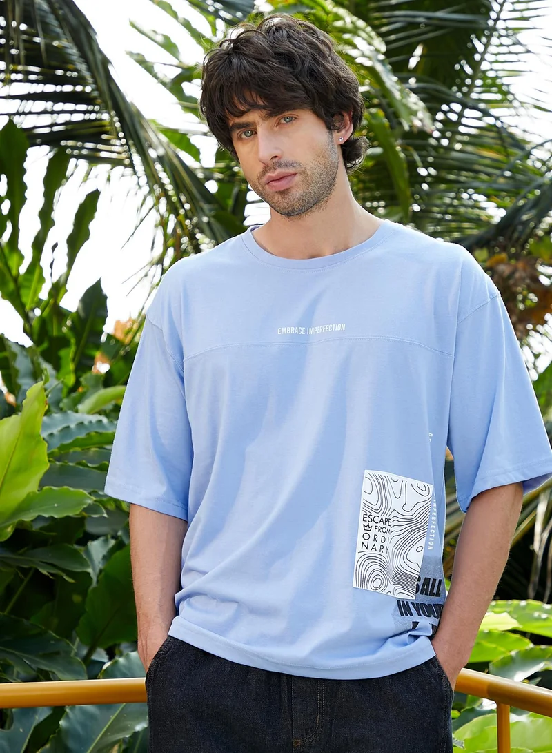 CAHOOT Men's Misty Blue Plain/Basic T-Shirt For Casual Wear | Crew Neck | Short Sleeve | Pull On Closure | Cotton Blend T-Shirt Crafted With Comfort Fit For Everyday Wear