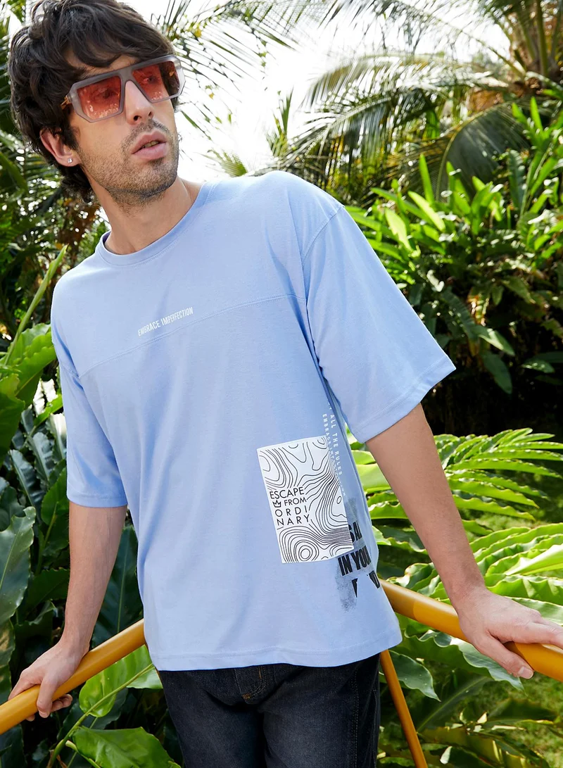 CAHOOT Men's Misty Blue Plain/Basic T-Shirt For Casual Wear | Crew Neck | Short Sleeve | Pull On Closure | Cotton Blend T-Shirt Crafted With Comfort Fit For Everyday Wear