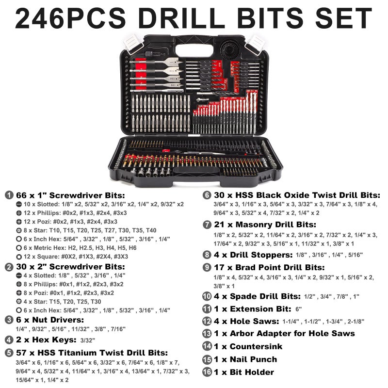 COMOWARE 246 Pcs Drill Bit Set with Case for Wood, Metal, Masonry, Cement and Screwdriver Bits - Image 2