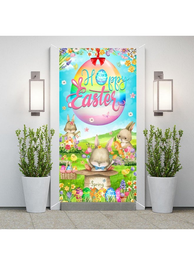 Mocsicka Mocsicka Happy Easter Door Cover Spring Easter Bunny Door Cover Egg Easter Door Banner Party Hanging Banner Sign Decoration for Indoor Outdoor Easter Party Decoration (Green)  - Image 1