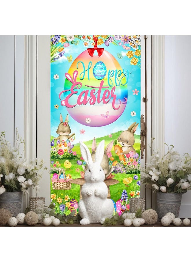 Mocsicka Mocsicka Happy Easter Door Cover Spring Easter Bunny Door Cover Egg Easter Door Banner Party Hanging Banner Sign Decoration for Indoor Outdoor Easter Party Decoration (Green)  - Image 2